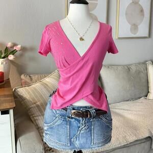 Hot Pink Wrap Rhinestone Top (Made in Rome)
